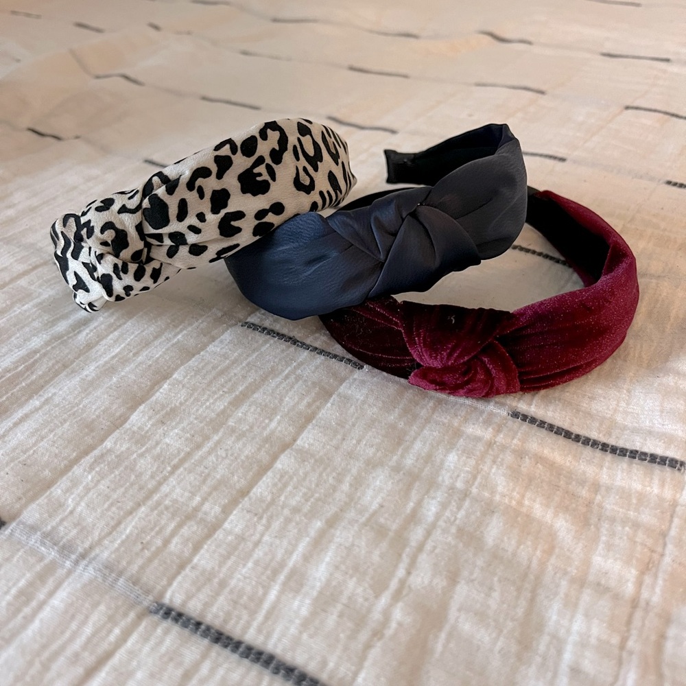 LOT OF 3 HEADBANDS from Amazon - Leopard, Black, Burgundy Velvet - Like New